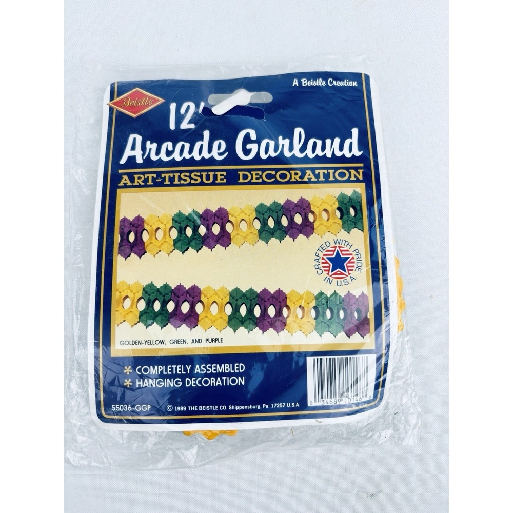 Vintage Paper Honeycomb Garland Beistle Art Tissue 12' Rainbow Arcade 1989 NOS